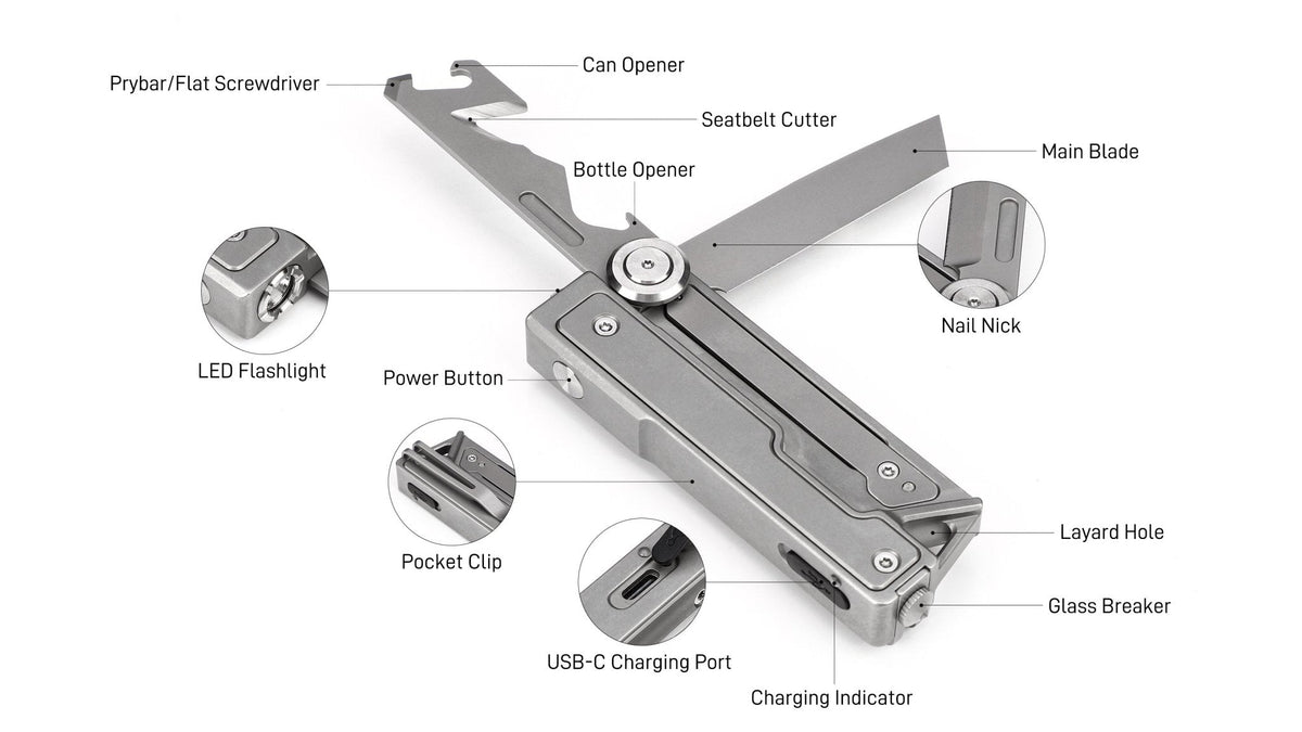 Tacray MT1 EDC Multitool with Flashlight & Knife